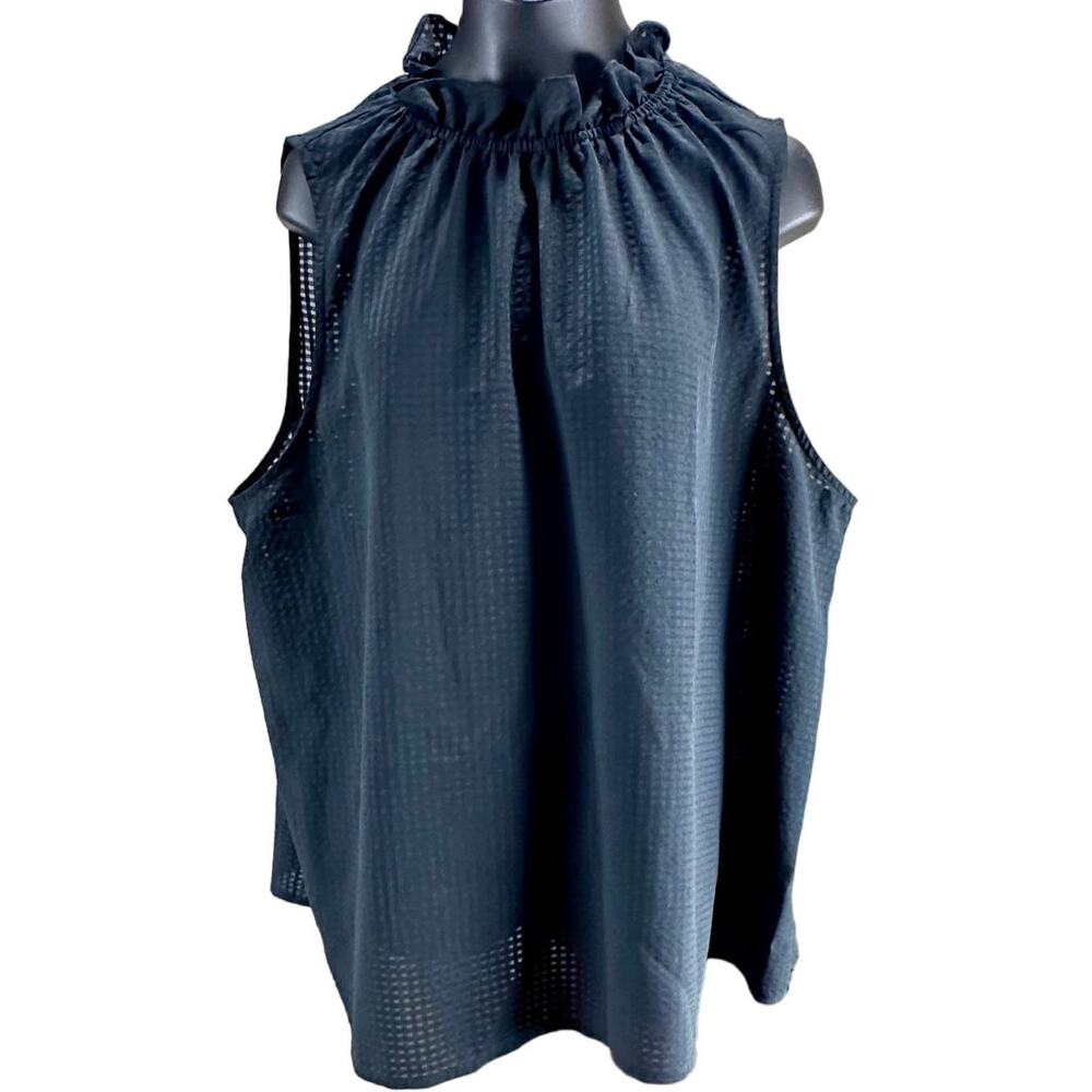 Who What Wear semi-sheer black sleeveless blouse pull over mock neck size XL